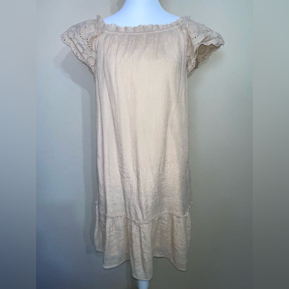 Indigo Rose Boho Cream Eyelet short Sleeve Dress